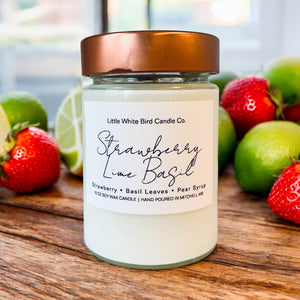 10oz Strawberry Lime Basil Candle • Strawberry • Basil Leaves • Pear Syrup