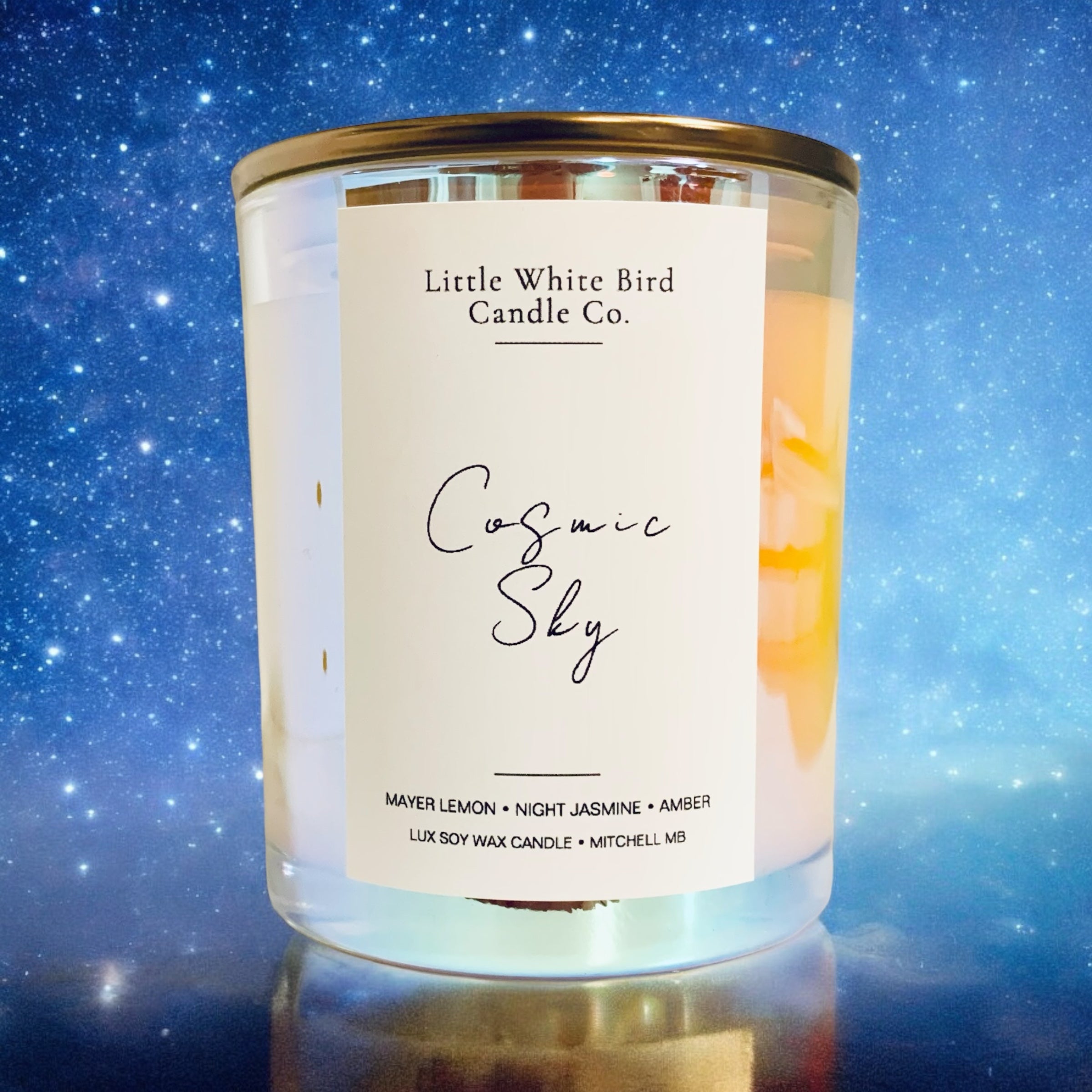 8oz Cosmic Sky Candle • Iridescent Vessel • Mayer Lemon • Night Jasmine • Amber