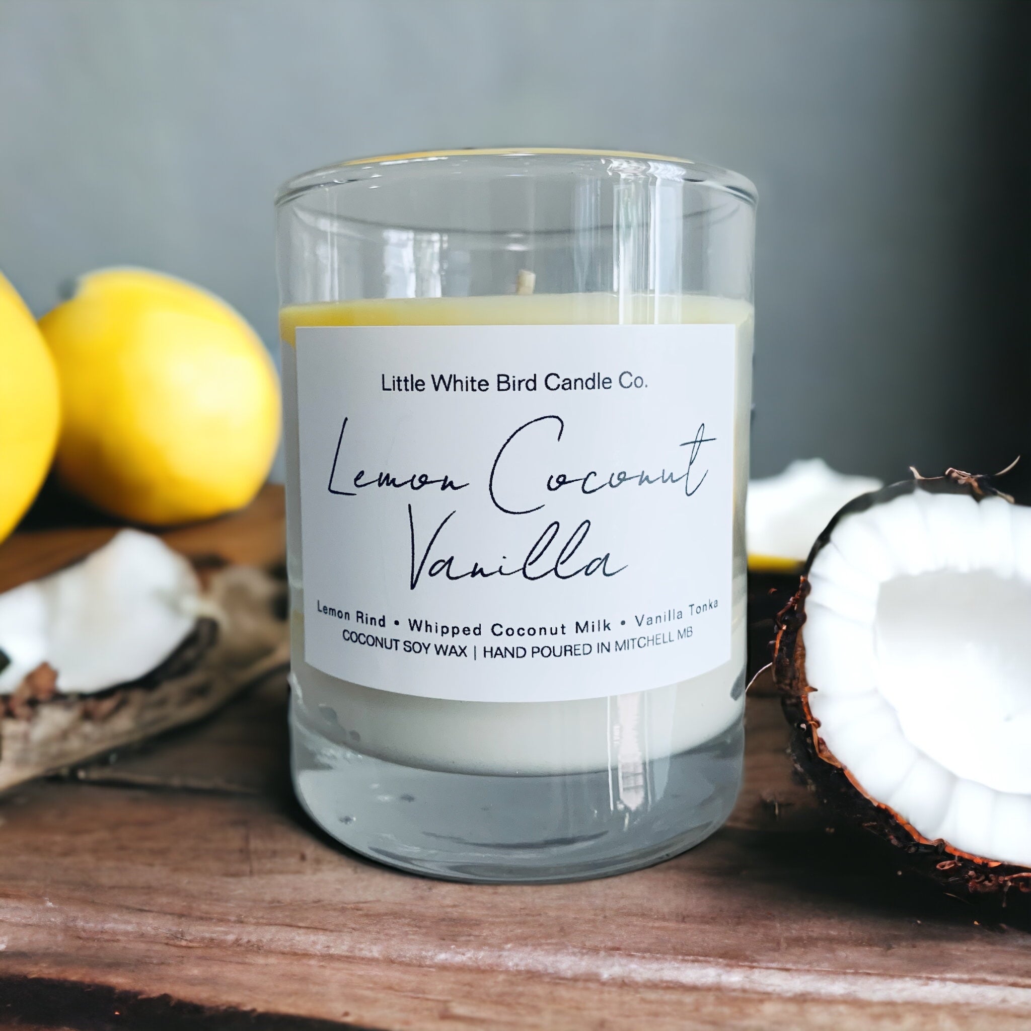 10oz Lemon Coconut Vanilla Colour Melt Candle • Lemon Rind • Whipped Coconut Milk • Vanilla Tonka