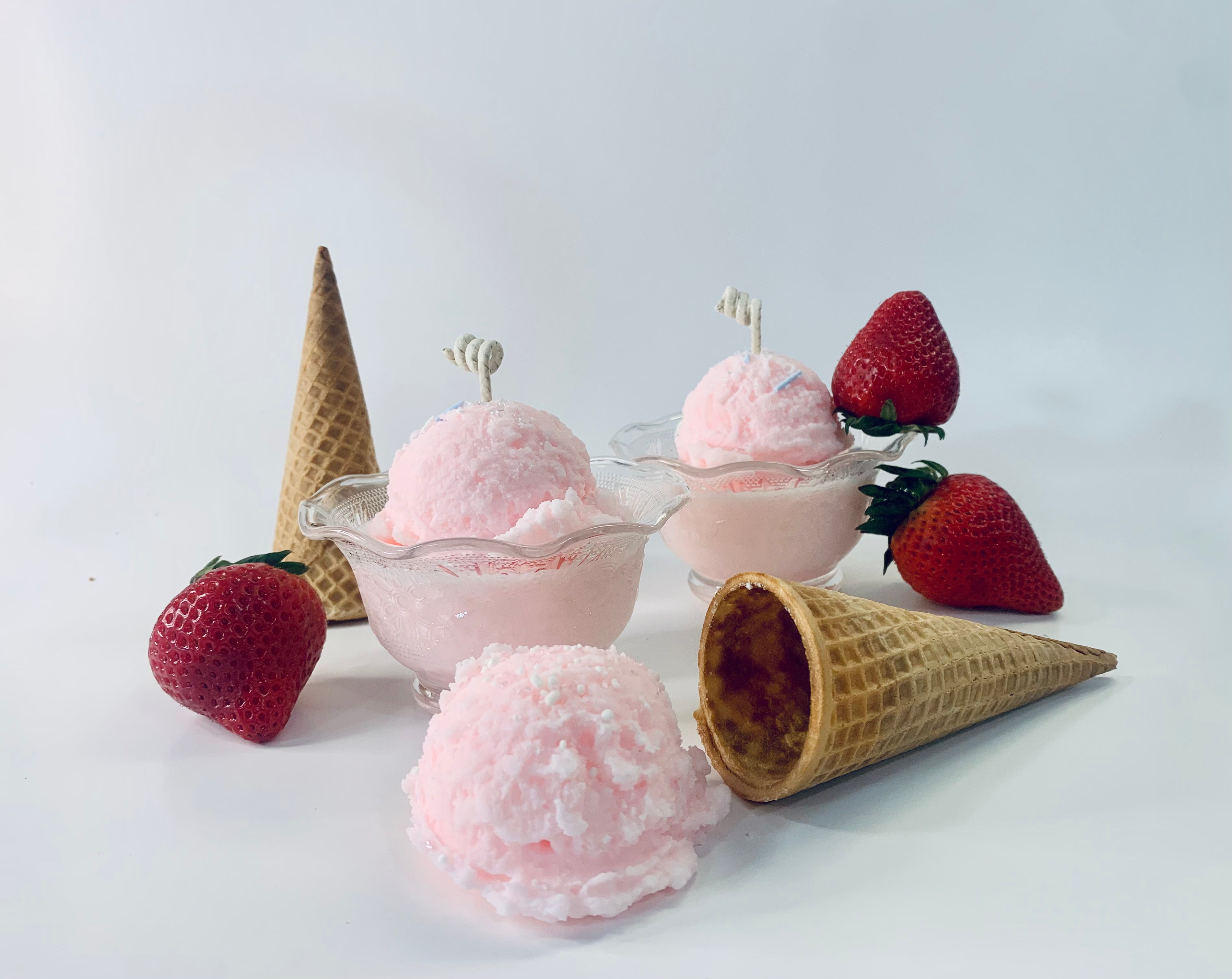Strawberry Melon Ice Cream Candles • Bowl • Sweet • Juicy